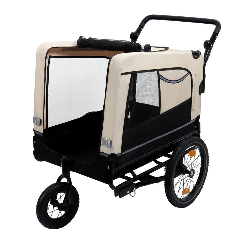 2-In-1 Bike Trailer & Push Cart For Pets-All-Terrain Wheels,Quick Release Wheel,Internal Leash,Holds Pets Up To 88 Lbs