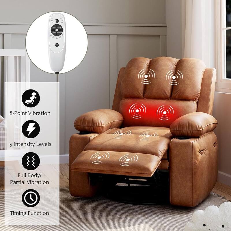 22" Electric Swivel Recliner Chair, Rocking Sofa Chair with Massage