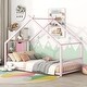 preview thumbnail 52 of 58, Metal House Bed with Roof, Fence, and Back Twin - Pink