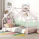 preview thumbnail 1 of 25, Twin Size Metal House Bed with Roof, Fence, and Back for Kids Twin - Pink