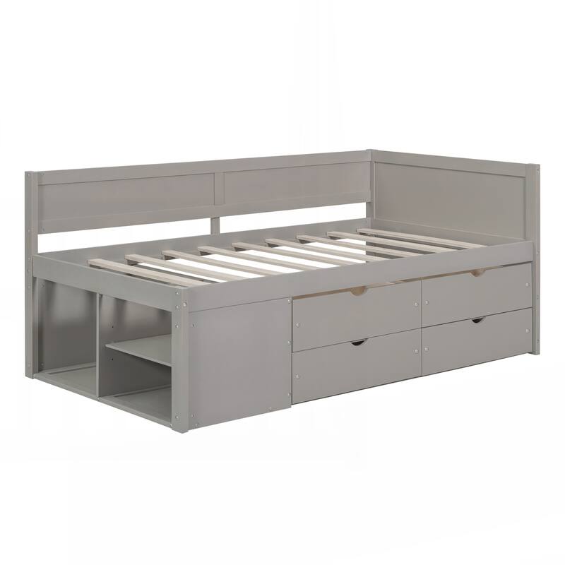 Twin Size Daybed with Drawers and Shelves
