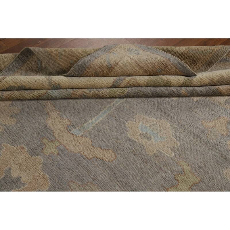 Hand Knotted Oriental 100% Wool Carpet Transitional All-Over Greys & Charcoal Oushak Area Rug - 12' 2'' X 9' 5''