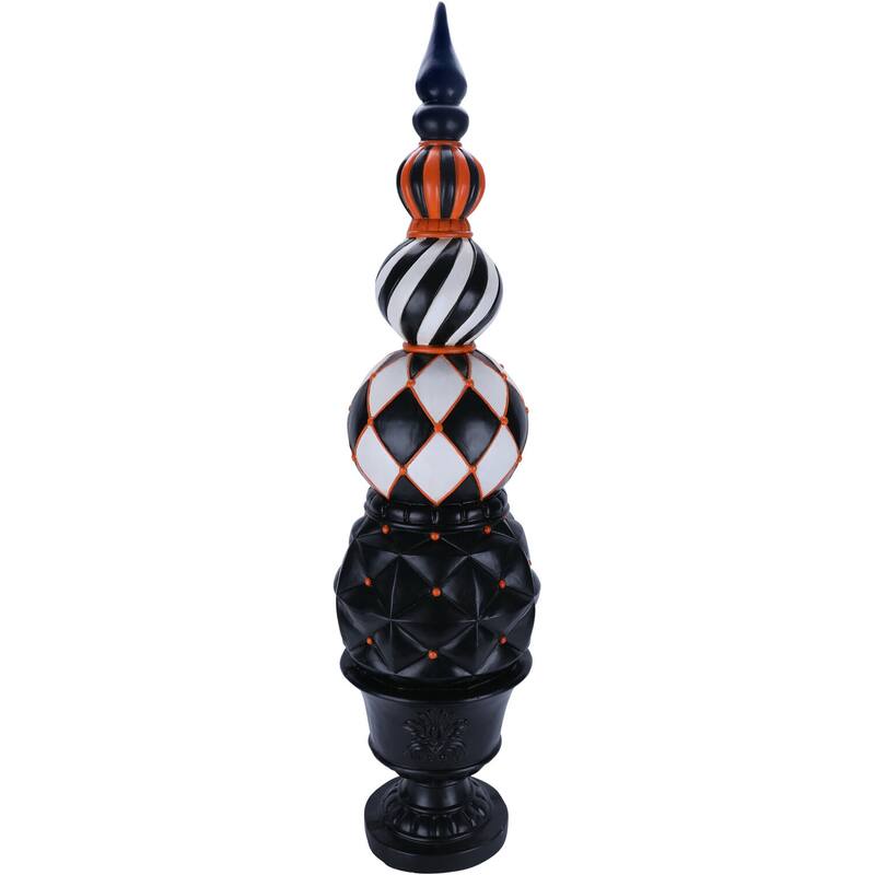 Haunted Hill Farm 4-Ft. Resin Ball and Finial Topiary in a Black Pedestal Urn - Indoor or Outdoor Halloween Decoration