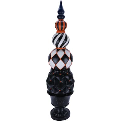 Haunted Hill Farm 4-Ft. Resin Ball and Finial Topiary in a Black Pedestal Urn - Indoor or Outdoor Halloween Decoration