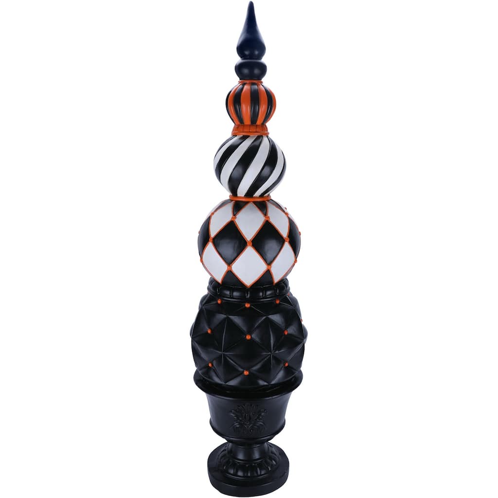 Haunted Hill Farm 4-Ft. Resin Ball and Finial Topiary in a Black Pedestal Urn - Indoor or Outdoor Halloween Decoration