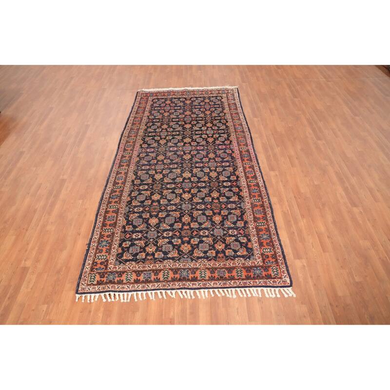 Hand Knotted Oriental 100% Wool Carpet Traditional Floral Navy Blue & Blues Tabriz Area Rug - 10' 0'' X 5' 2''