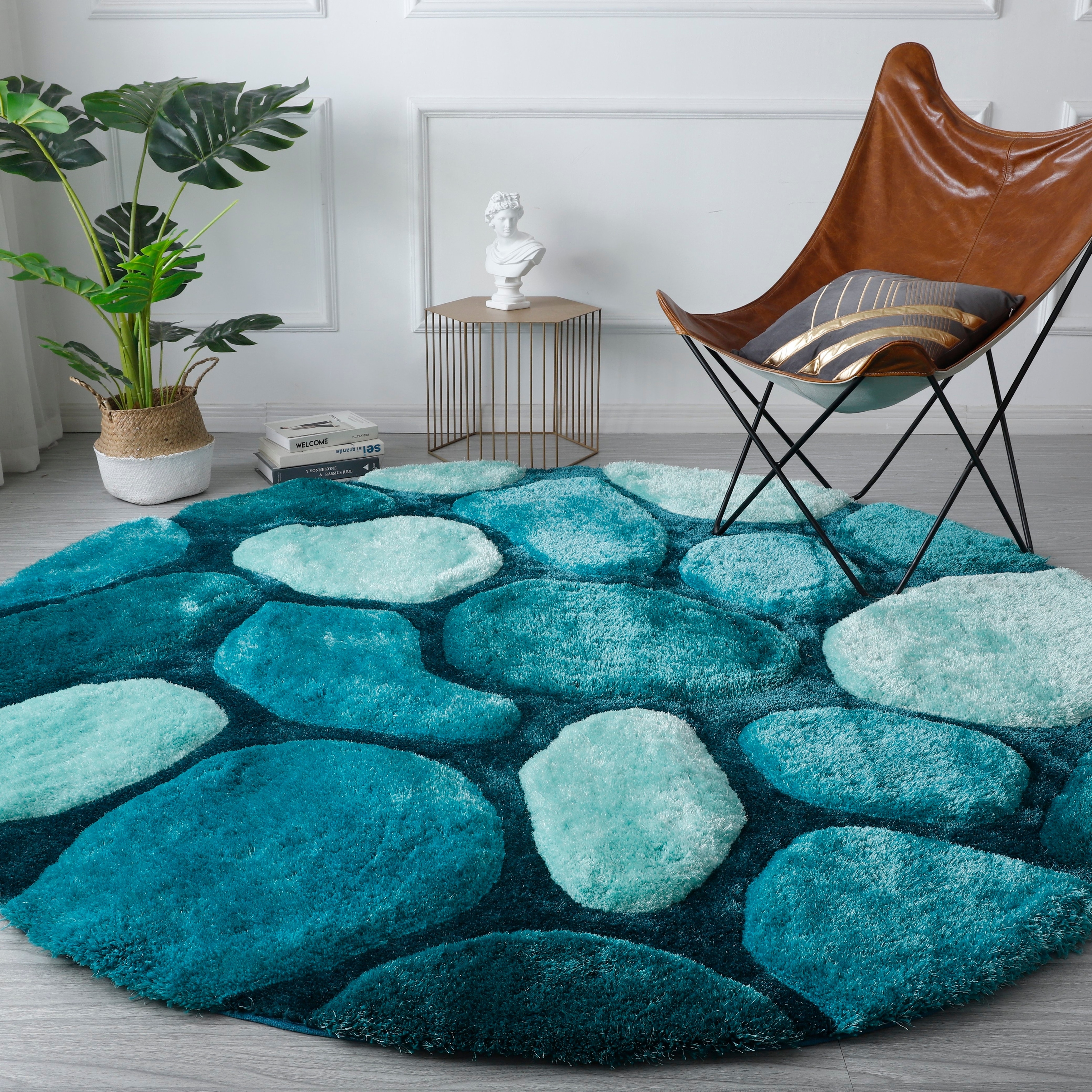 MDA Rugs Mateos Shag Blue Stone Contemporary Area Rug