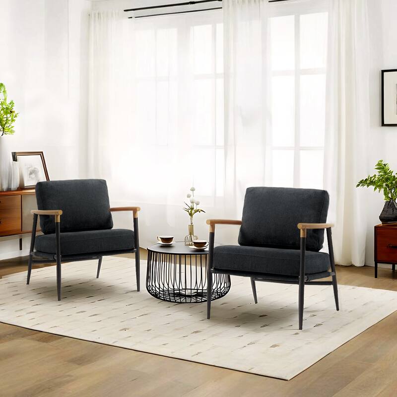 27" W Modern Upholstered Metal Frame Accent Chair - Set of 2 - Black