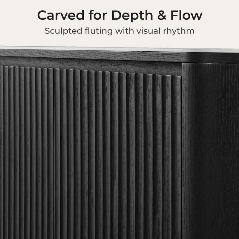 Spruce & Spring Modern Black Oak Sideboard with White Ceramic Top