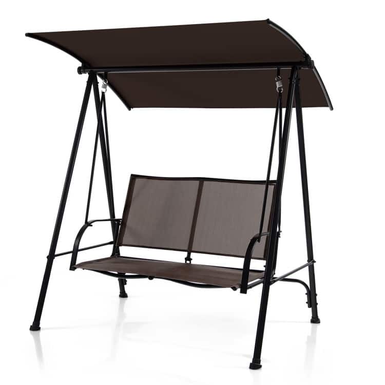 2-Seat Outdoor Canopy Swing with Comfortable Fabric Seat and Heavy-duty Metal Frame - 58" x 45" x 70" - Brown