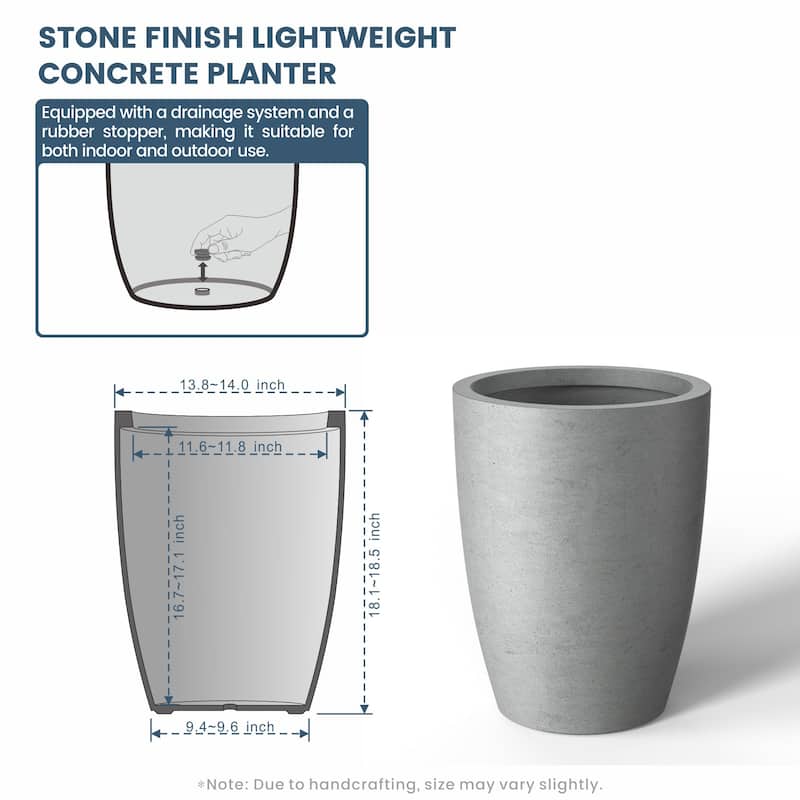 Tall Concrete Round Plant Pots / Large Indoor and Outdoor flower Planters