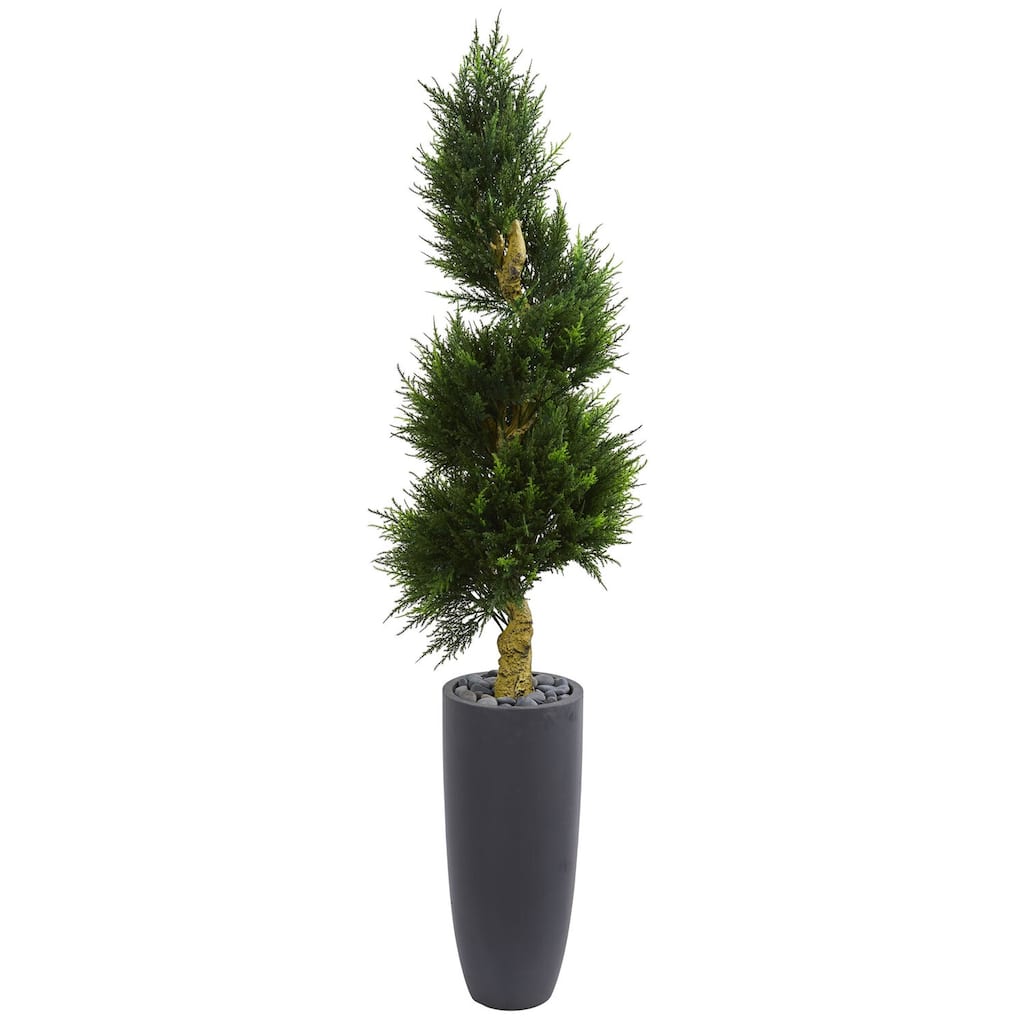 6ft Spiral Cypress Artificial Tree in Cylinder Planter with UV Resistant Green Foliage for Indoor or Outdoor Decor