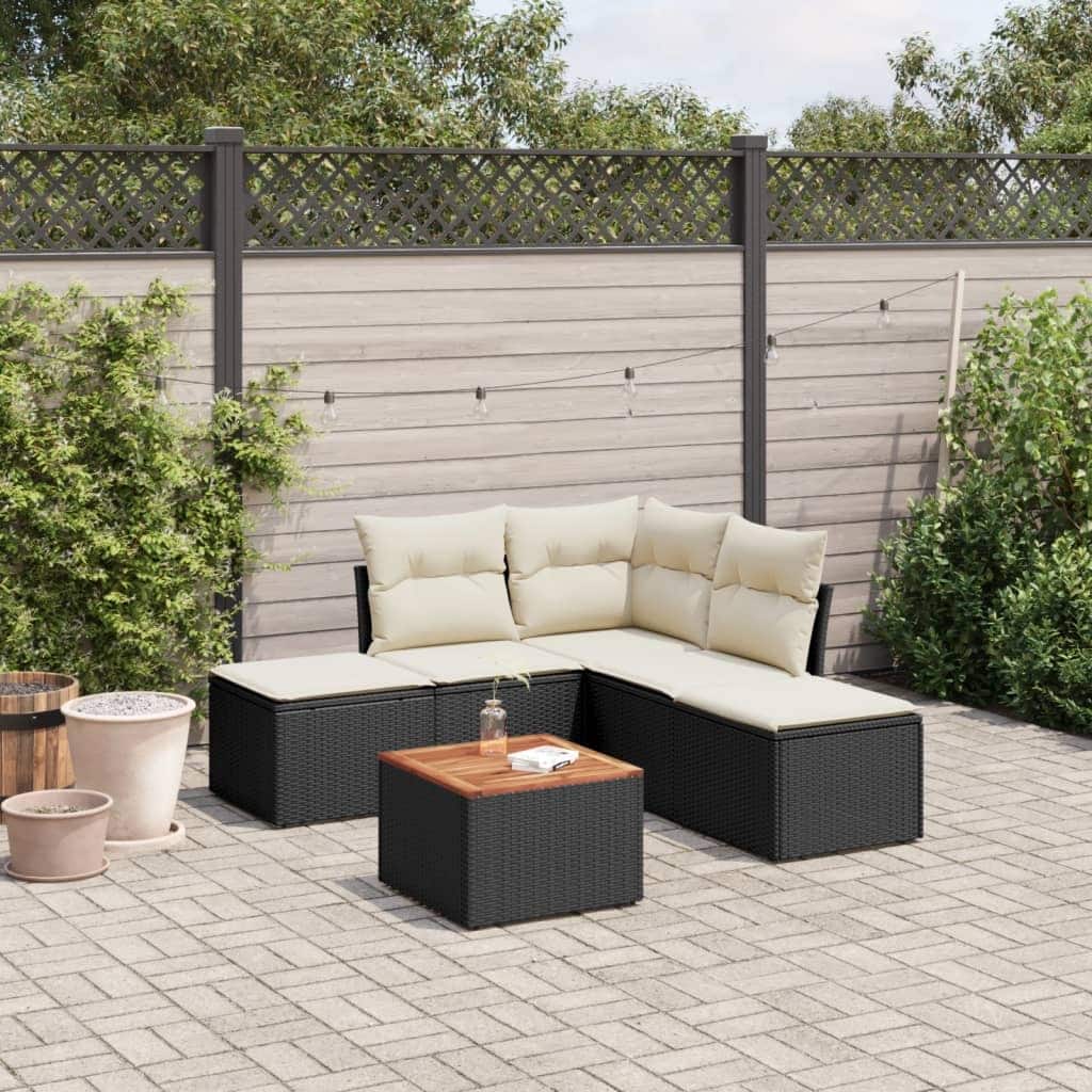 vidaXL Patio Sofa Set with Cushions Outdoor Furniture 6 Piece Poly Rattan - 24.4 x 24.4 x 27.2