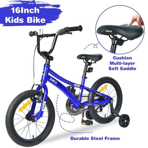 slide 2 of 5, Kids Bike, Kids' Bicycle with Training Wheels, Blue Blue - 5-7 Years
