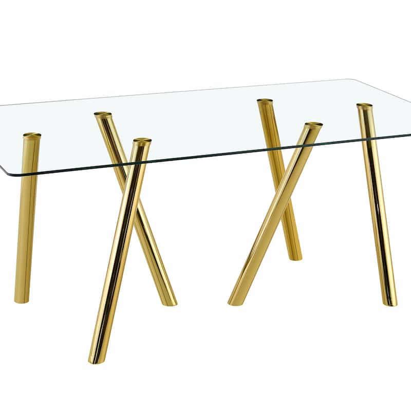71-Inch Tempered Glass Dining Table with Sturdy Metal Legs