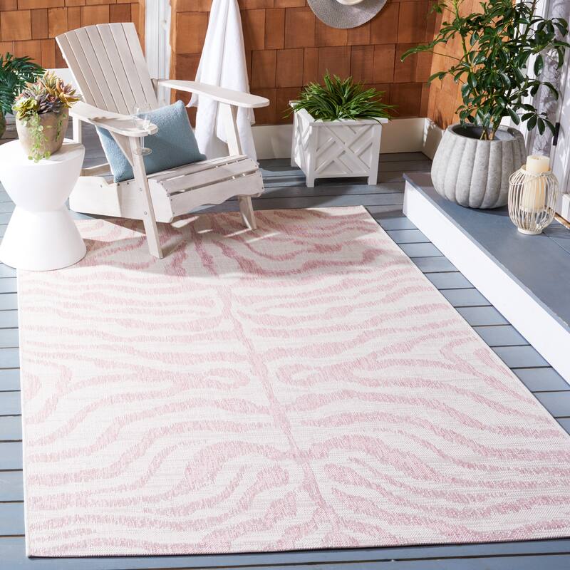 SAFAVIEH Courtyard Kalyonka Indoor/ Outdoor Waterproof Patio Backyard Rug - 9' x 12' - Ivory/Pink