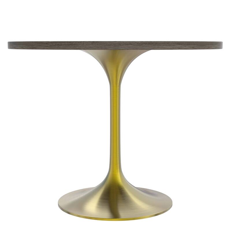 LeisureMod Verve 36" Round Dining Table with MDF Wood TableTop and Brushed Gold Base for Kitchen & Dining Room