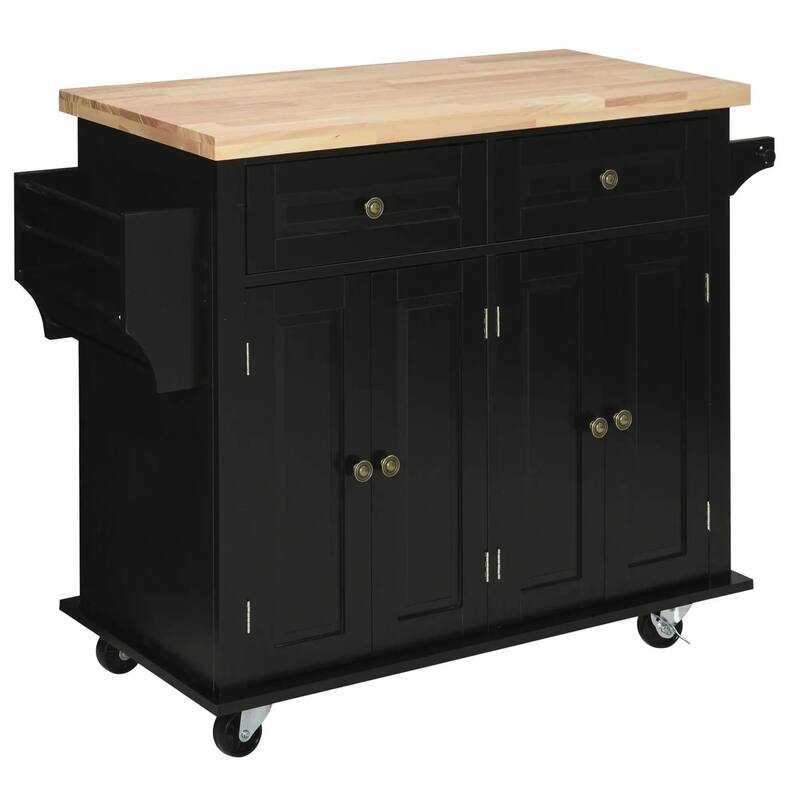Modern Rolling Kitchen Island Cart with Spice Rack