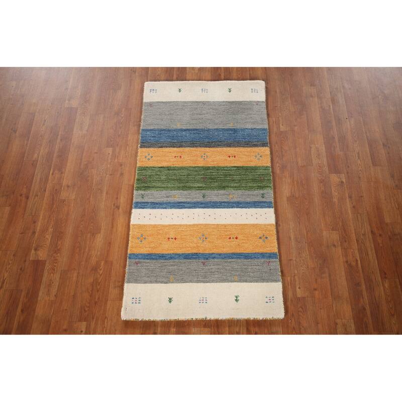 Striped Gabbeh Oriental Area Rug Handmade Wool Carpet - 2'6"x 4'11"