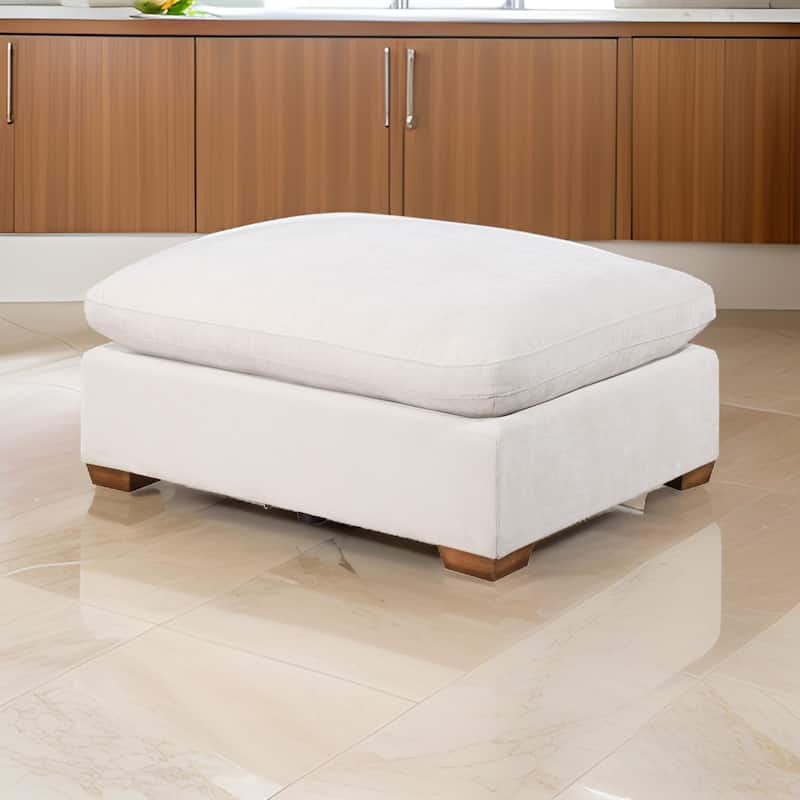 Lahe 41 Inch Modular Ottoman, Brown Tapered Legs, Seat, Ivory White Fabric
