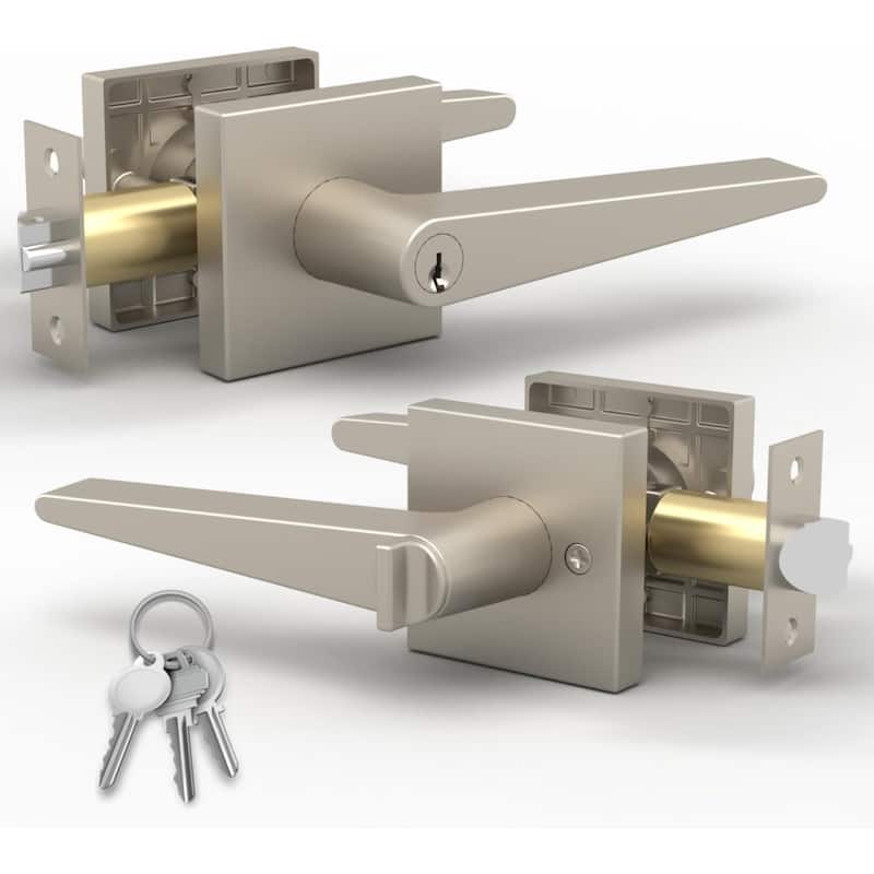 Mega Handles - SCHEIN Entrance Lever I Lever Door Lock Handle I Fits All Standard Door Sizes I Reversible Handing - Satin Nickel