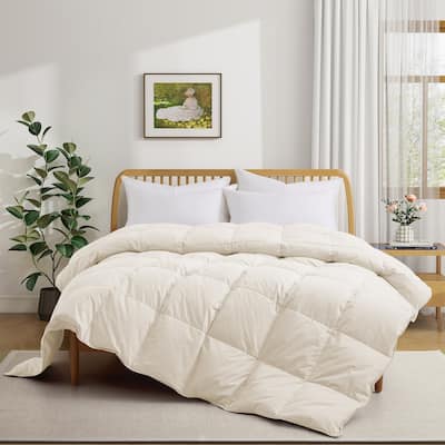 All Season Medium Warmth Organic Cotton Down Feather Comforter Duvet Insert, Off-white