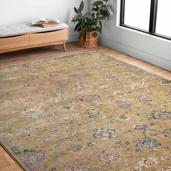 Alexander Home Jewel Fringed Floral Vintage Area Rug On Sale Bed