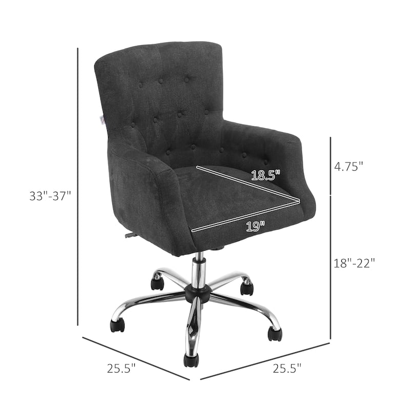 HOMCOM Swivel Computer Office Chair Button Tufted Mid Back Desk Chair for Home Study Bedroom, Carbon
