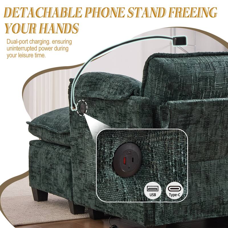 HOMEFUN Chenille Upholstered L-shaped Phone Holder Modular Sectional Sleeper Sofa with Movable Storage Ottoman