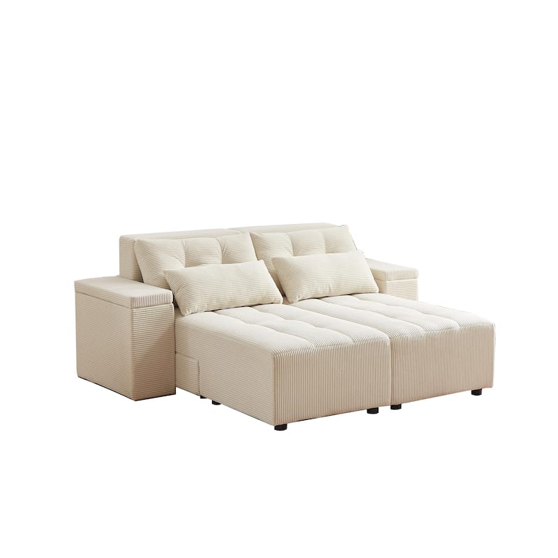 94" Corduroy 3-in-1 Convertible Sectional Sofa with 4 Storage Spaces and 4 Pillows