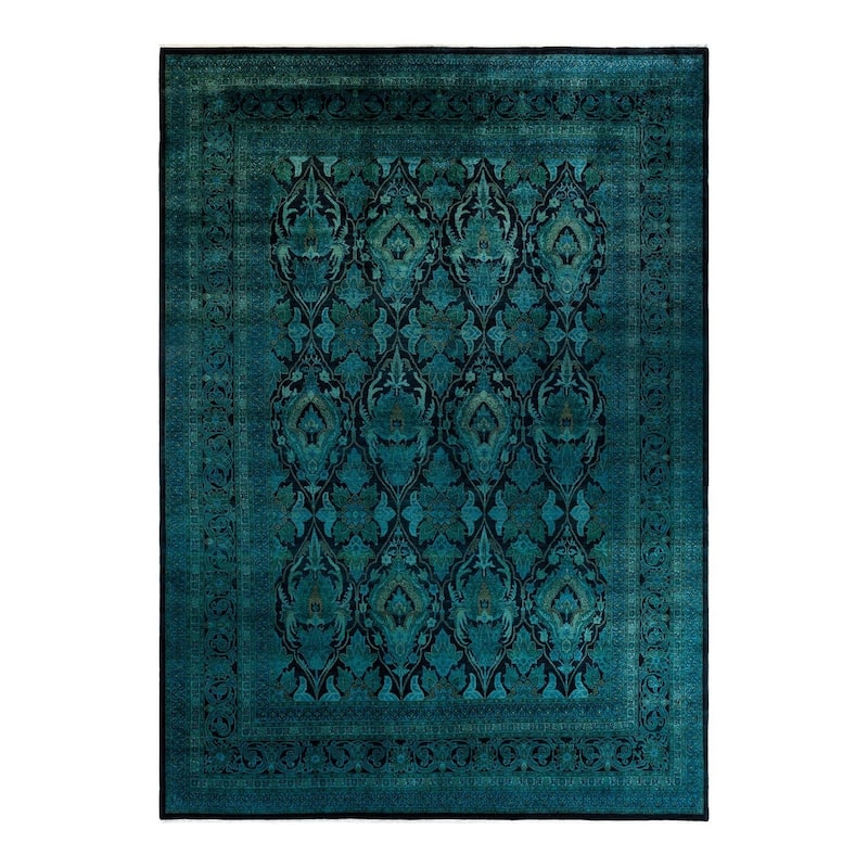 Overton Hand Knotted Wool Vintage Inspired Modern Contemporary Overdyed Green Area Rug - 10' 1" x 14' 1"