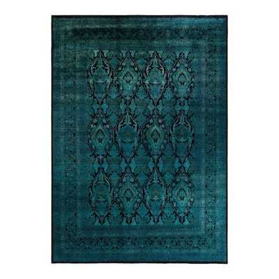 Overton Hand Knotted Wool Vintage Inspired Modern Contemporary Overdyed Green Area Rug - 10' 1" x 14' 1"