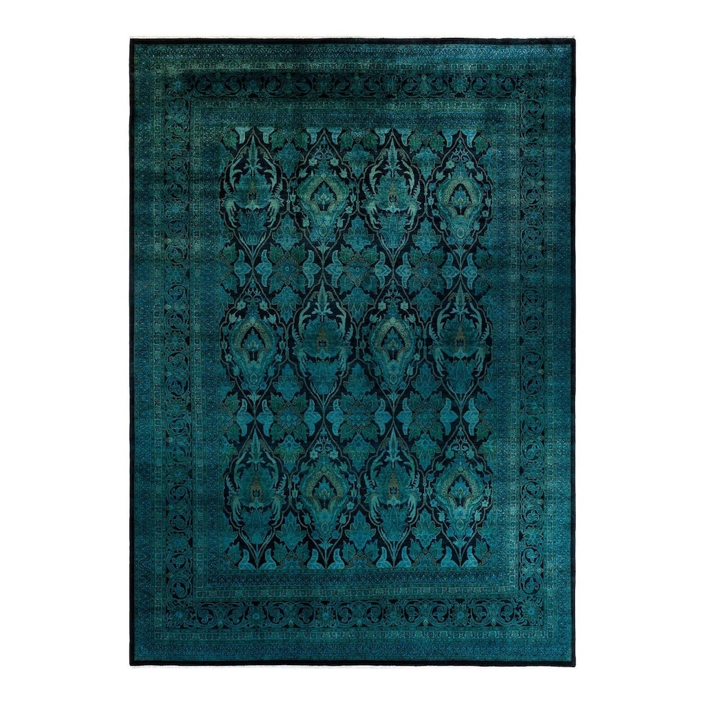 Overton Hand Knotted Wool Vintage Inspired Modern Contemporary Overdyed Green Area Rug - 10' 1" x 14' 1"