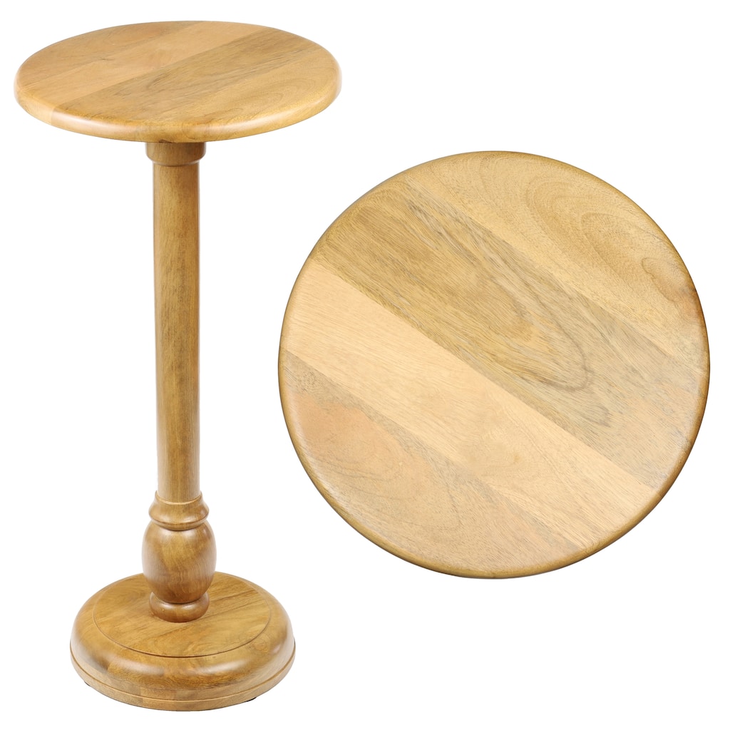 Leopold 24.5" Mango Wood Pedestal Round Drink Table and Decorative End Table, By JONATHAN Y