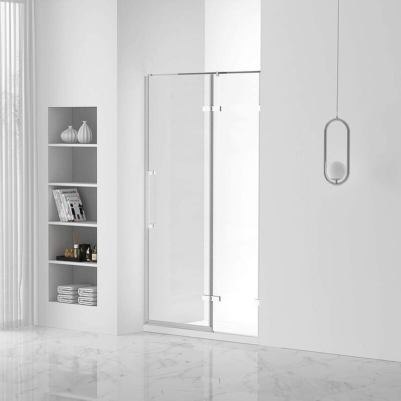 Fine Fixtures Hinged Clear Frameless Glass Shower Door Enclosure