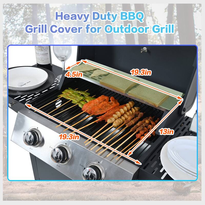 Stainless Steel 3-Burner BBQ Grill with Shelves and Bottle Opener - 19.7 x 10.63 x 11.8in