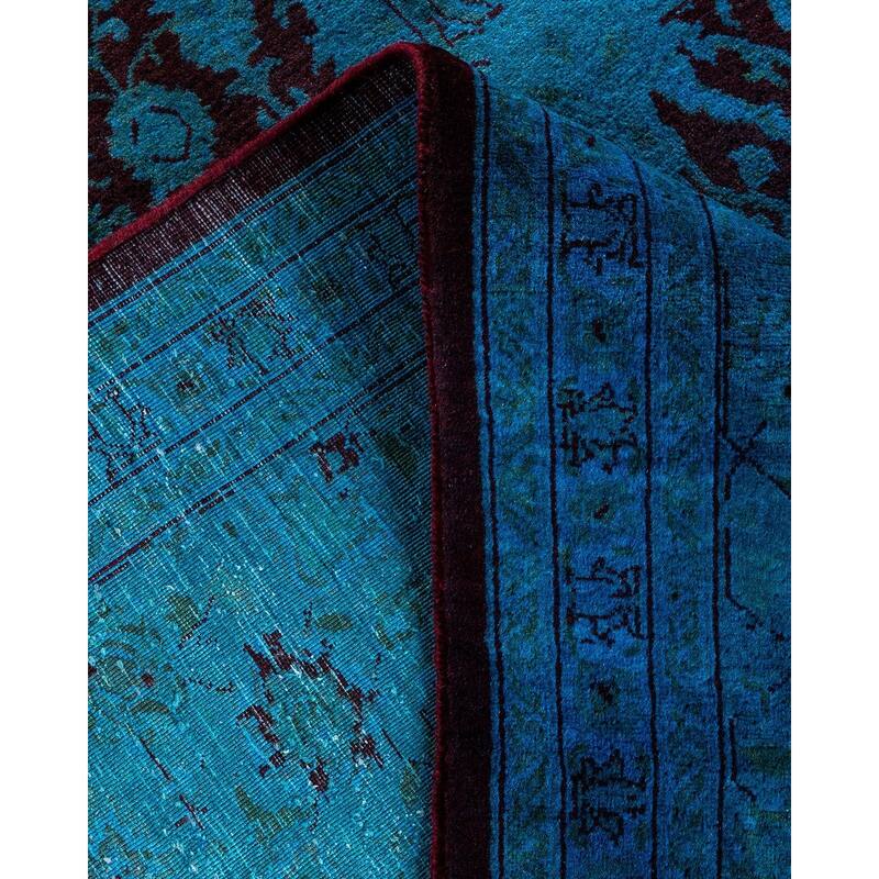 Overton Hand Knotted Wool Vintage Inspired Modern Contemporary Overdyed Blue Area Rug - 8' 4" x 10' 2"
