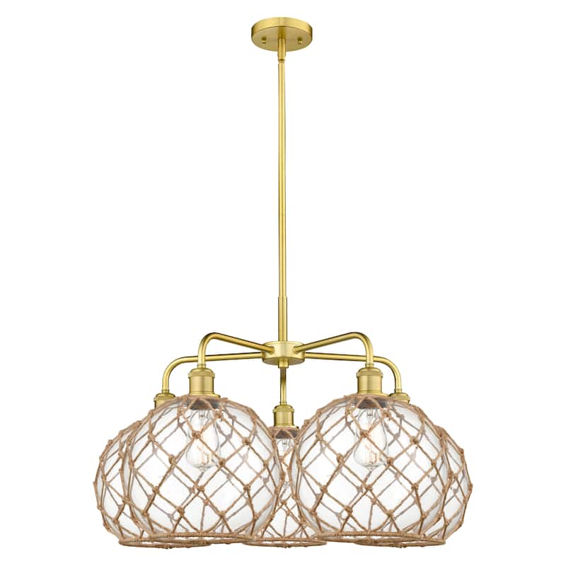 Innovations Lighting Endless Possibilities Ballston - Farmhouse Rope - 5 Light 29" Stem Hung Chandelier - Clear Glass with Brown Rope/Satin Gold