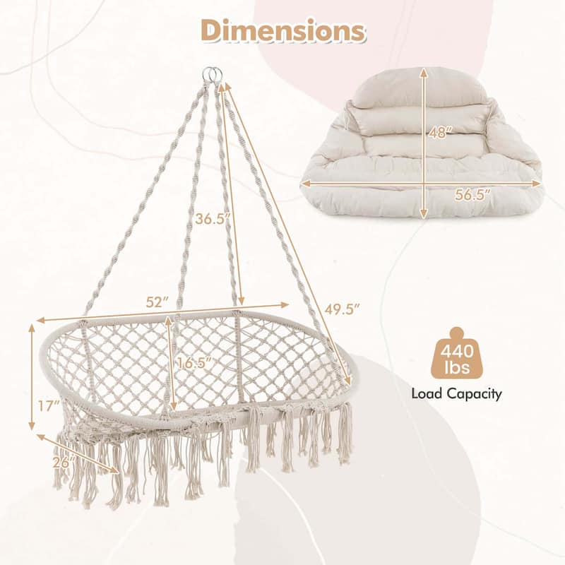 Costway Swing Chair Hand-Woven Rope Hanging Chair with Thick Cushion & - See Details
