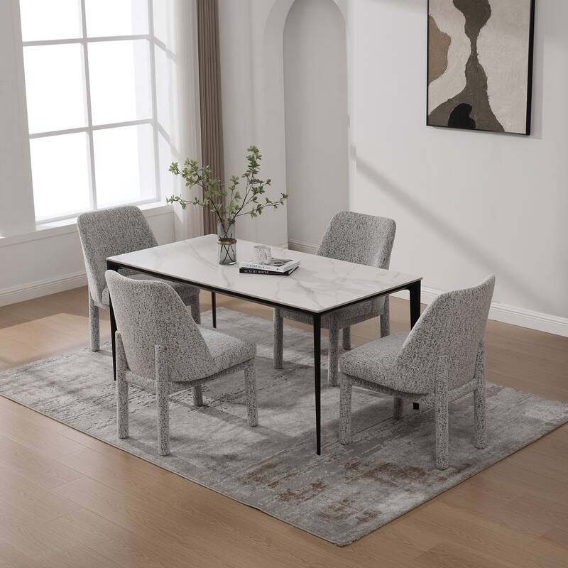 Side Chair White Black Dining Chair Accent Chair Simple Kitchen Chair Set of 4 Dressing Chair with Curved Backrest