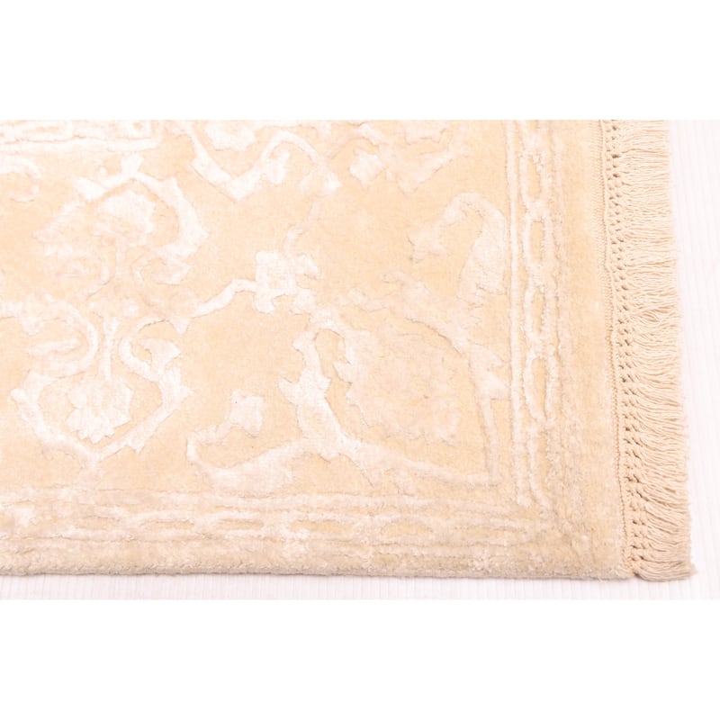 ECARPETGALLERY Hand-knotted Mirzapur Light Khaki Silk, Wool Rug - 5'7 x 7'9