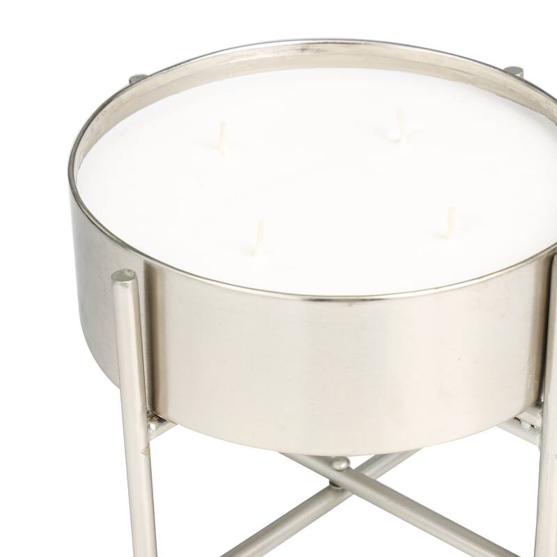 Silver Metal Sweet Bamboo Scented Wide Wick Candle with White Wax