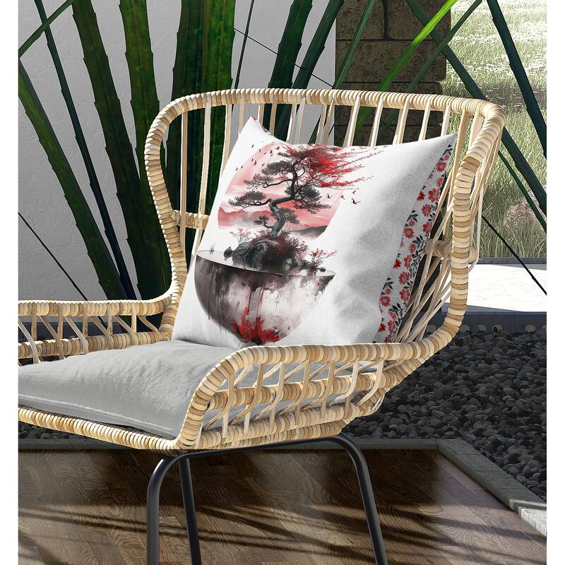 Blossom Bliss Bodhi Indoor/Outdoor Reversible Throw Pillow Pink and Red