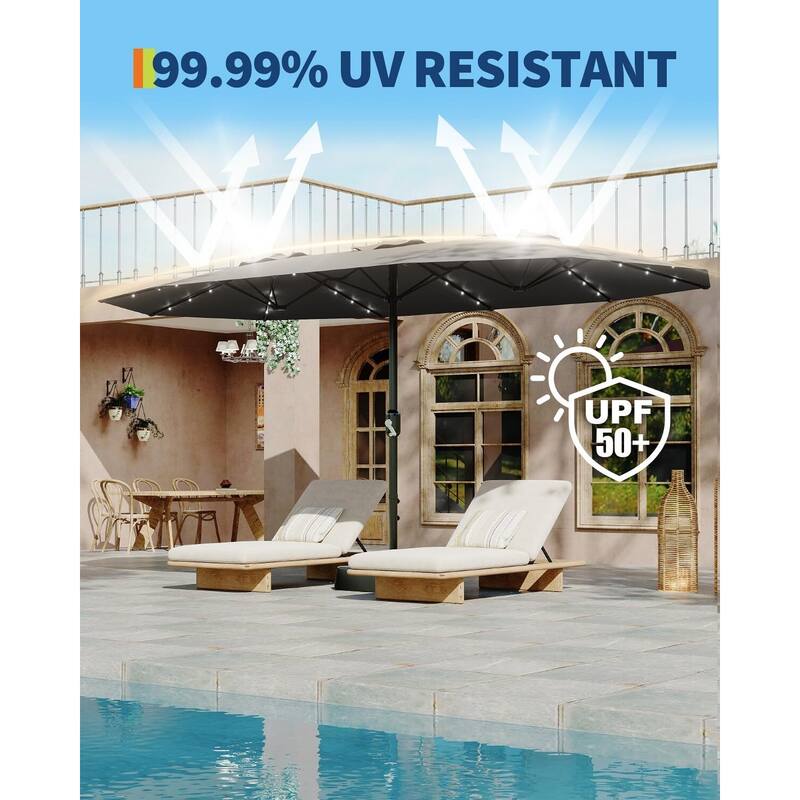 Coromose 15FT Large Patio Umbrella, with Solar Lights, for Deck Poolside Backyard