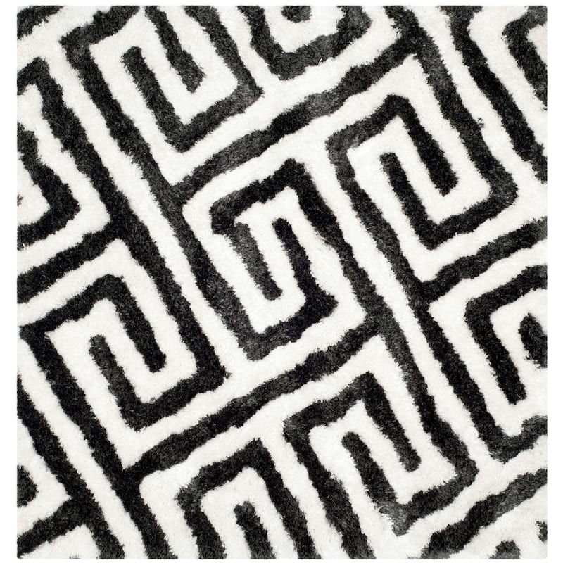 SAFAVIEH Handmade Barcelona Shag Mouna Polyester Rug - 5' Square - Graphite/Ivory