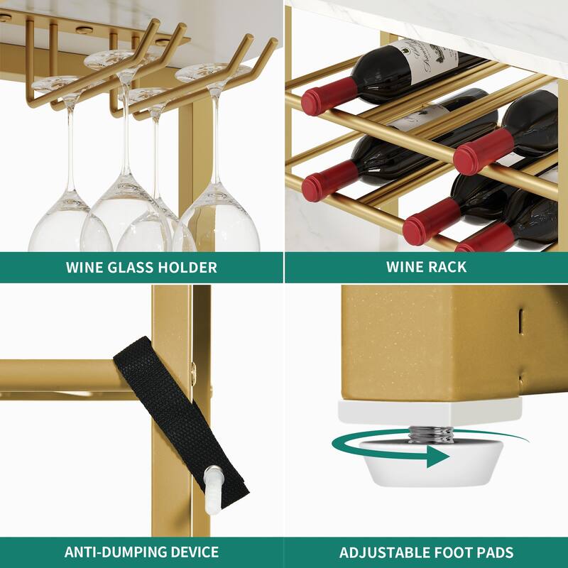 Moasis 10 Bottles Wine Rack Table with Glass Holder for Liquor Storage