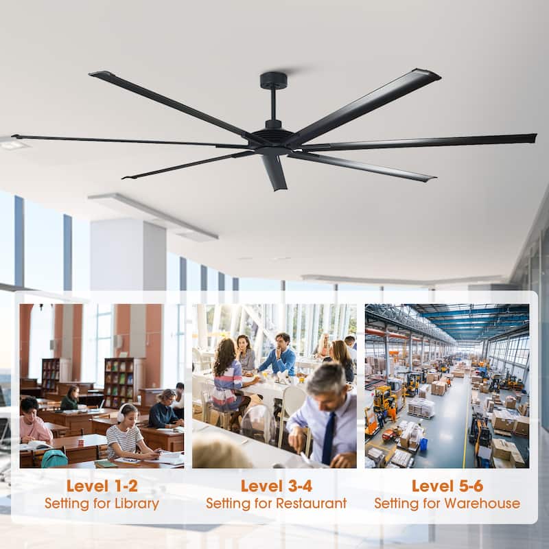 84" Industrial Aluminum Warehouse Black Extra Large Ceiling Fan with Remote