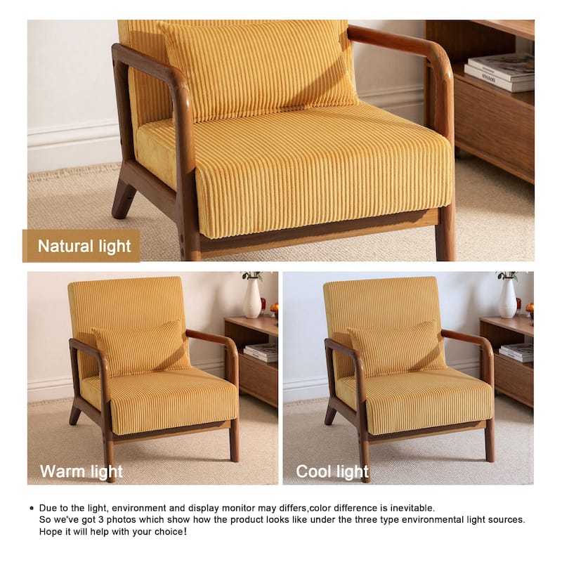 25" W Mid Century Upholstered Wood Accent Chair with Pillow
