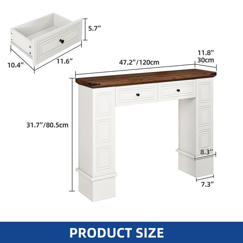 Moasis Modern 2-Drawer Console Table Narrow Long Sofa Table Behind Couch Table