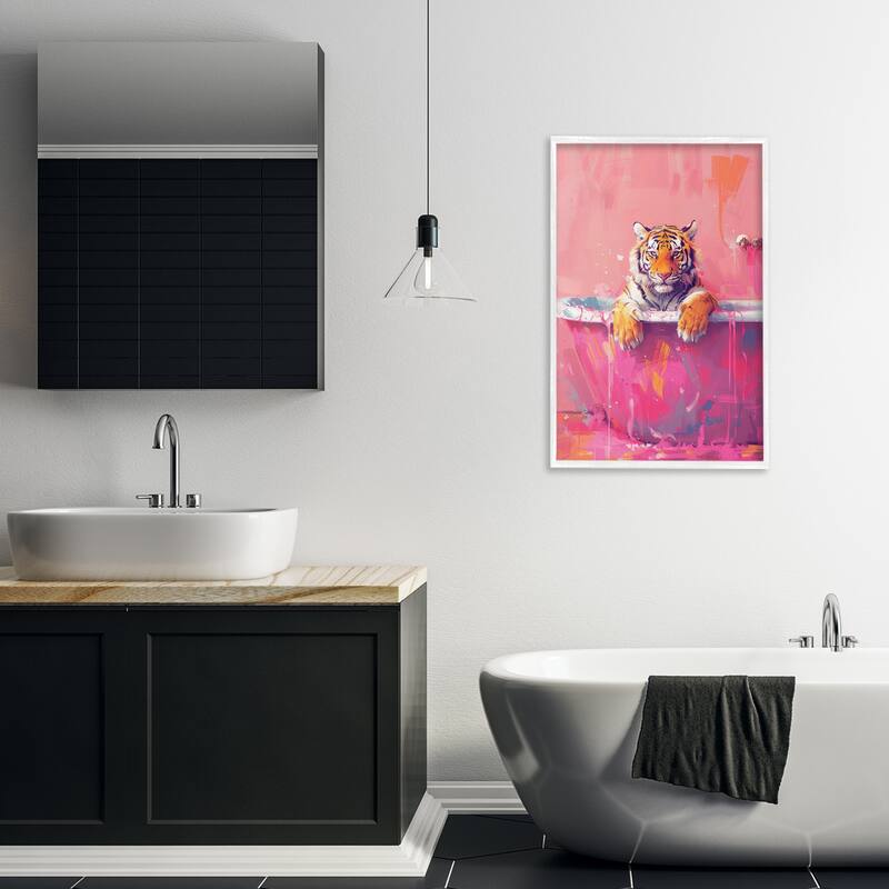 Stupell Bright Bathing Tiger in Tub Framed Giclee Art Design By LSR Design Studio